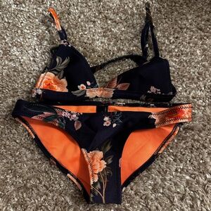 Triangl Blue and Orange Floral Bikini Set Size XS